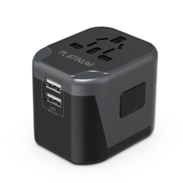 Platinum Universal Travel Adapter Dual USB 2.4A P-UTAUSB2BK