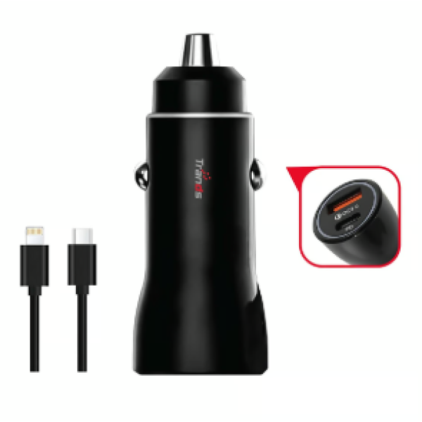 Trands 36W Car Charger (Type-C & Lightning Cable)AD663, Black