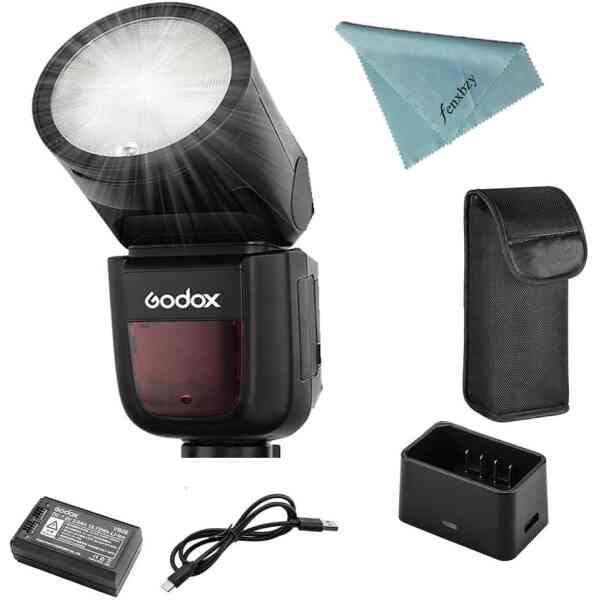 Godox V1-C Round Head Flash Speedlight for Canon, 76Ws 2.4G TTL, 1/8000 HSS, 1.5 sec. Recycle Time,with Lithimu Battery, 10 Level LED Modeling Lamp