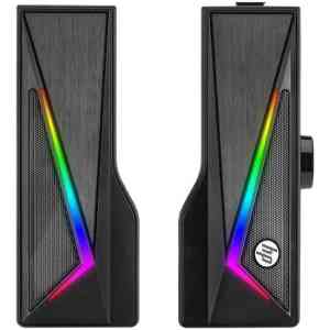 HP DHE-6005 RGB Desktop Subwoofer Computer Speaker, 2x 3W Rated Power, LED Light, Dual Speakers Sound, 4D Surround Sound, 3.5mm Interface + USB, 1.2m