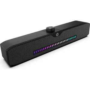 HP DHS-4200 Wired LED Computer Speaker, 2x 3W Rated Power, 3.5mm Jack Audio & USB Power Supply, 52mm Speaker Size, Bright LED, Black | DHS-4200