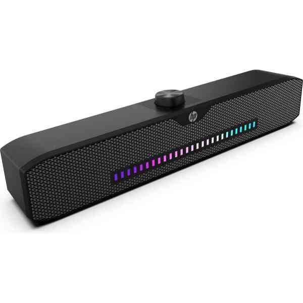 HP DHS-4200 Wired LED Computer Speaker, 2x 3W Rated Power, 3.5mm Jack Audio & USB Power Supply, 52mm Speaker Size, Bright LED, Black | DHS-4200