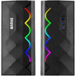 MARVO SG-269 RGB PC Gaming Speakers, Wired & Wireless Connectivity, Bluetooth 5.0 Version, 3W x 2 Power, RGB with 6 Light Modes, Black | SG-269