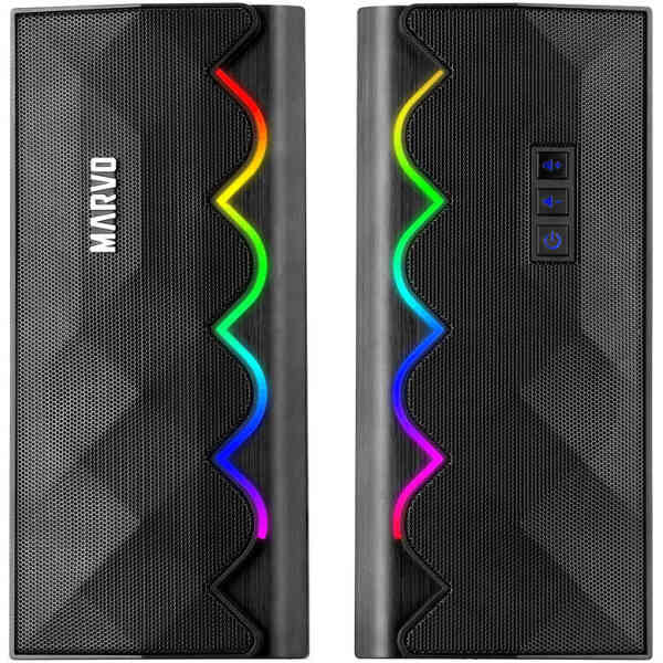 MARVO SG-269 RGB PC Gaming Speakers, Wired & Wireless Connectivity, Bluetooth 5.0 Version, 3W x 2 Power, RGB with 6 Light Modes, Black | SG-269
