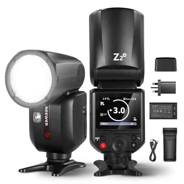 NEEWER Z2-N 2.4G TTL Round Head Flash Speedlite for Nikon, Upgraded UI, 2 Adjustable Modeling Lamps, TTL/M Quick Switch TCM Key, 76Ws Speedlight 1/8000s HSS 7.4V/2600mAh Battery...