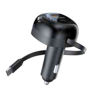 Porodo Dual Port Retractable Car Charger, Black, FWCH030