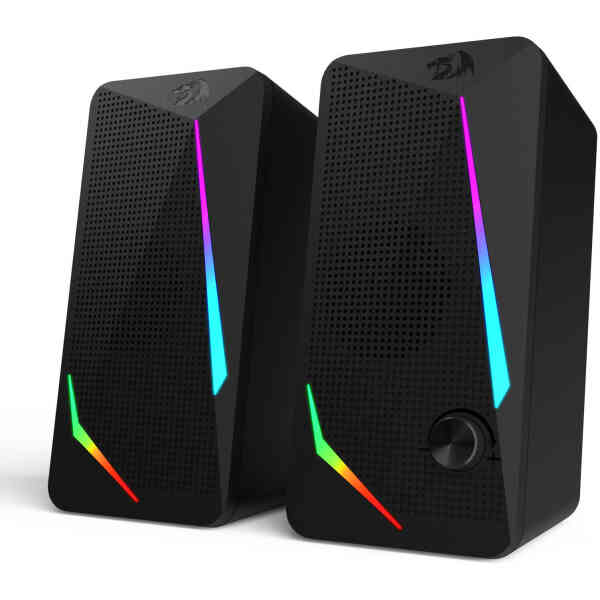 Redragon GS510 Waltz Gaming Speaker, 5W x2 Speaker RMS, USB + 3.5mm Connectivity, 8 Light Modes Touch, 2.0 Channel, Volume Knob, Plastic Material, Bla