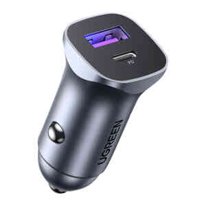Ugreen USB-A & USB-C Dual Port Car Charger, 30 W, Grey, 40858