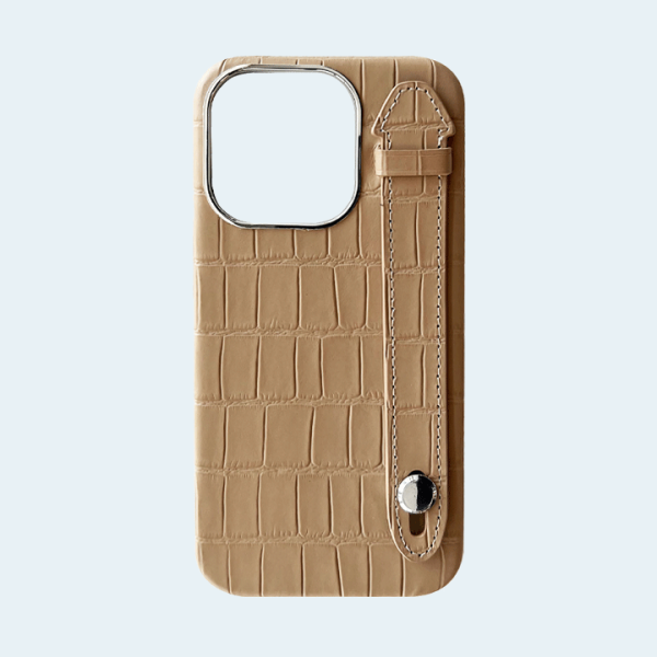 AA Cases Crocodile with Strap Case For iPhone 15 Pro 6.1 - Beige