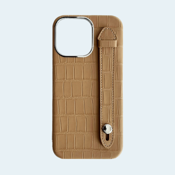 AA Cases Crocodile with Strap Case For iPhone 15 Pro Max 6.7 - Beige