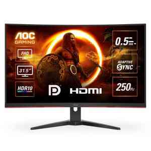 AOC C32G2ZE2 Curved Gaming Monitor 31.5-inch Full HD 1920×1080, HDR10, VA Panel Type, 250Hz Refresh Rate, 0.5ms Response Time, Adaptive Sync Technology – Black & Red