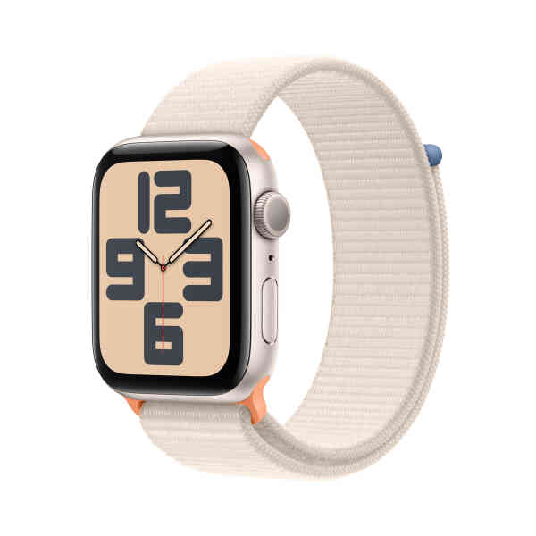 Apple Watch SE GPS, Starlight Aluminium Case with Starlight Sport Loop, 44 mm, MRE63