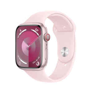Apple Watch Series 9 GPS + Cellular, Pink Aluminium Case with Light Pink Sport Band, 45 mm, M/L, MRML3QA/A