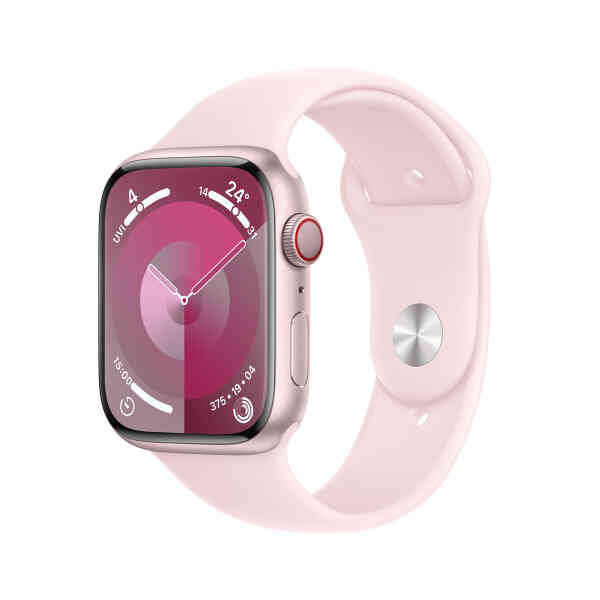Apple Watch Series 9 GPS + Cellular, Pink Aluminium Case with Light Pink Sport Band, 45 mm, M/L, MRML3QA/A
