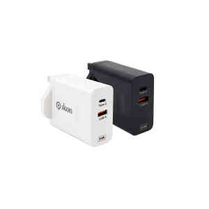 Ikon Fast Chager USB A + TypC-IKPT65B65w,Per Unit ,Assorted Colors