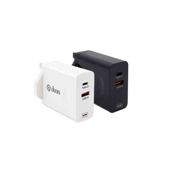 Ikon Fast Chager USB A + TypC-IKPT65B65w,Per Unit ,Assorted Colors