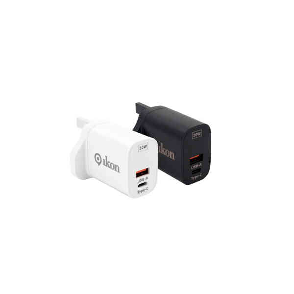 Ikon Fast Charger USB A+TypC-IKPT20B20w,Per Unit ,Assorted Colors