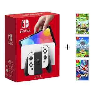 Nintendo Switch OLED Console White + 3 Assorted Games