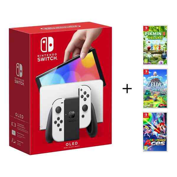 Nintendo Switch OLED Console White + 3 Assorted Games