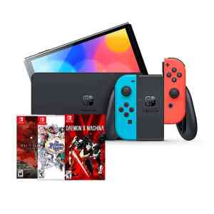 Nintendo Switch OLED Model -Neon Blue/Neon Red + 3 Games Pack. Deadly premonition + the princess Guide + demonex.