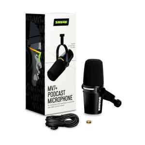 Podcast Microphone, Enhanced Audio, LED Touch Panel, USB-C & XLR Outputs, Auto Level Mode, Digital Pop Filter, Reverb Effects, Podcasting, Streaming, Recording MV7+K Black