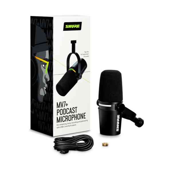 Podcast Microphone, Enhanced Audio, LED Touch Panel, USB-C & XLR Outputs, Auto Level Mode, Digital Pop Filter, Reverb Effects, Podcasting, Streaming, Recording MV7+K Black