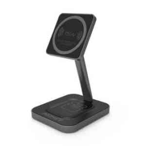 Promate 2-in-1 Wireless Charging Stand With 15W Magneoc Charger & 5W QI Wireless Charger, Grey