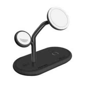 Promate 3-In-1 Wireless Charger With 15W Apple Certified Magsafe Charger 10W Wireless Charger 5W Apple BLACK