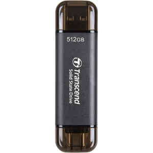 Transcend TS512GESD310C 10Gbps Read/Write 1050 MB/s 2-in-1 USB Type-A / Type-C Portable SSD 512GB - Black