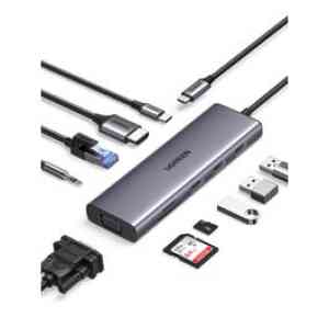 Ugreen USB Hub Type-C 10 in 1 Dongle With 4K HDMI & VGA Grey