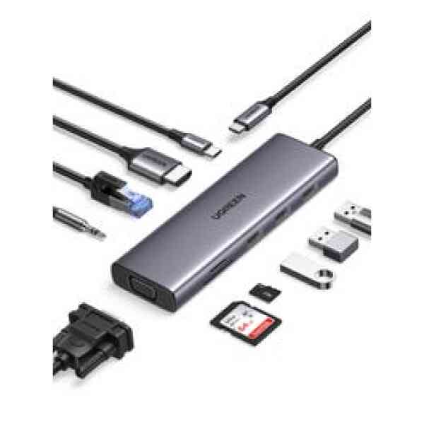 Ugreen USB Hub Type-C 10 in 1 Dongle With 4K HDMI & VGA Grey