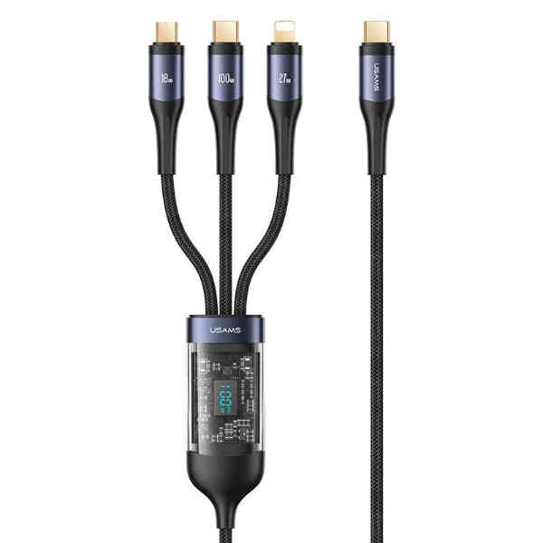 USAMS US-SJ600 USB-C / LIGHTNING / MICROUSB / USB-C 3IN1 CABLE 100W 1,2M BLACK(SJ600USB01)