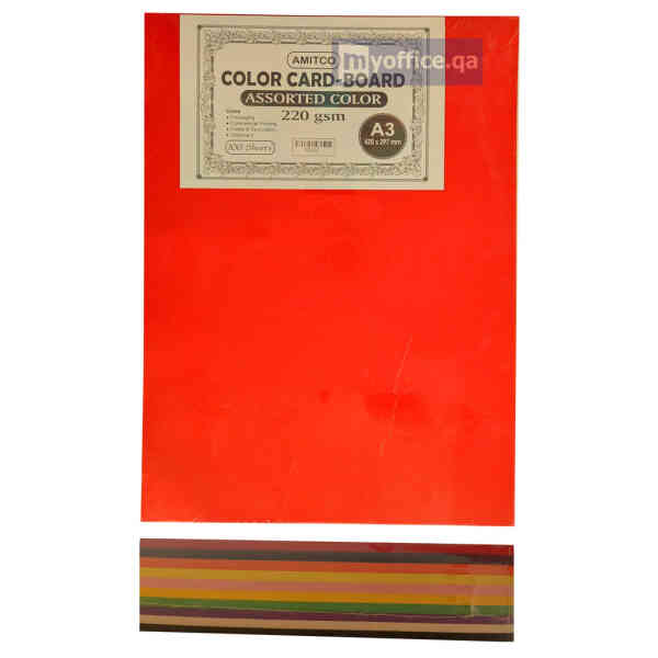 Premium Color Card-Board - 180gsm, A3, Assorted Colors, 100 Sheets